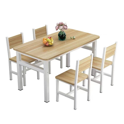 Large 5 Piece Wood Steel Dining Table Chairs Set Oak White Modern Design