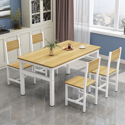 Large 5 Piece Wood Steel Dining Table Chairs Set Oak White Modern Design