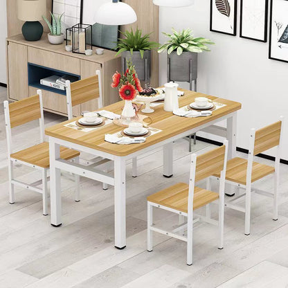 Large 5 Piece Wood Steel Dining Table Chairs Set Oak White Modern Design