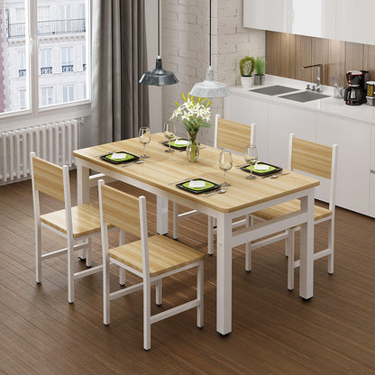 Large 5 Piece Wood Steel Dining Table Chairs Set Oak White Modern Design