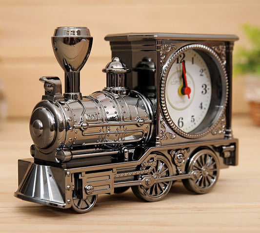 Vintage Train Alarm Clock Silver Retro Style Timepiece