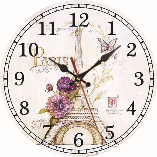 30cm Vintage Paris Flower Eiffel Tower Wall Clock Home Decor