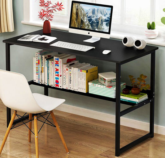 Modern Wood Metal Computer Desk with Shelf Black