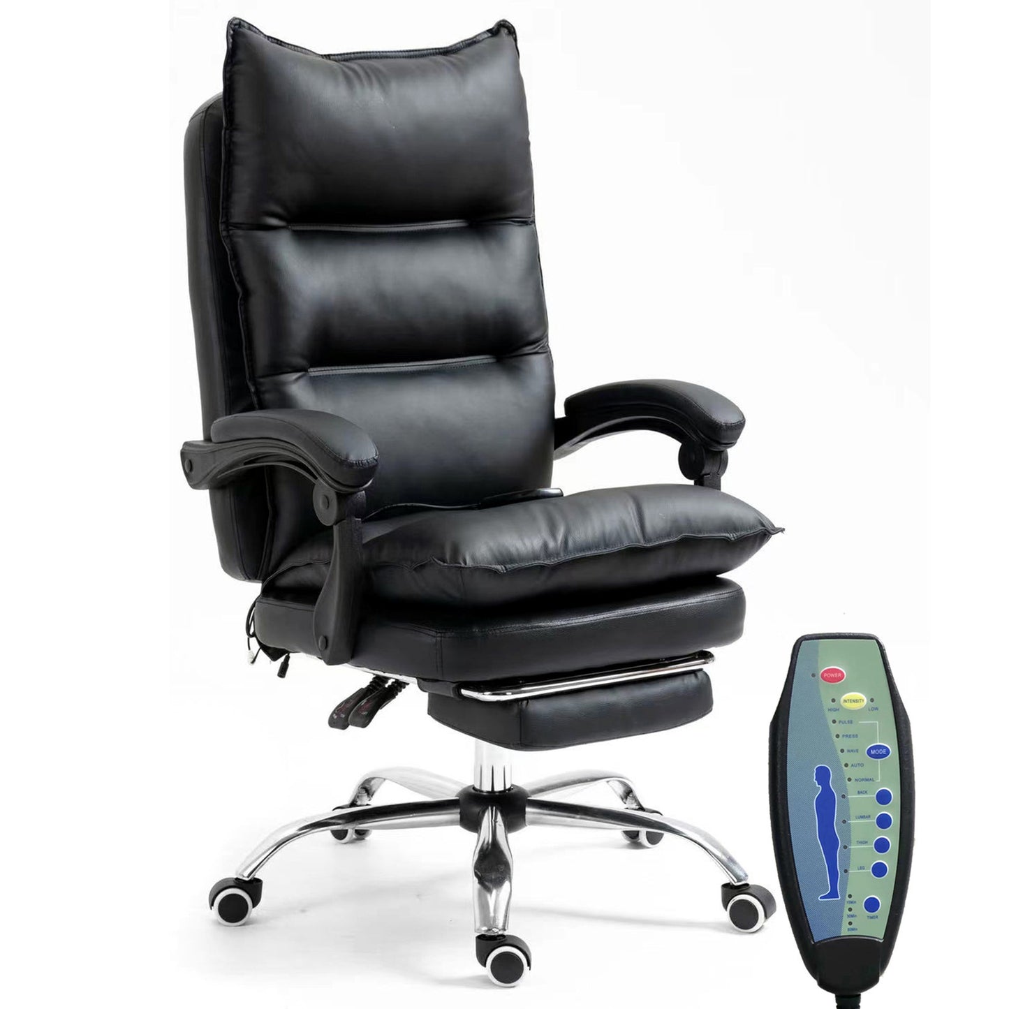 Luxury Executive Reclining Office Chair with Foot Rest and Massager Black