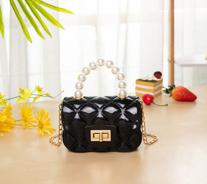 Chic Mini Quilted Chain Shoulder Coin Bag High Gloss Handbag Black