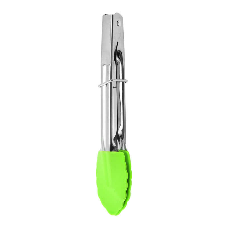 2 Pack - 18cm Stainless Steel Mini Tongs with Silicone Tips for Kitchen Green