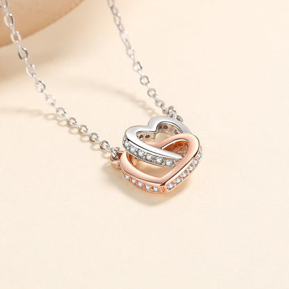 Sterling Silver Interlocking Hearts Necklace Romantic Gift for Her