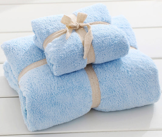 2 PCS Luxury Soft Fleece Bath Towels Set Blue