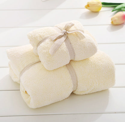 2 PCS Luxury Soft Fleece Bath Towels Set Cream