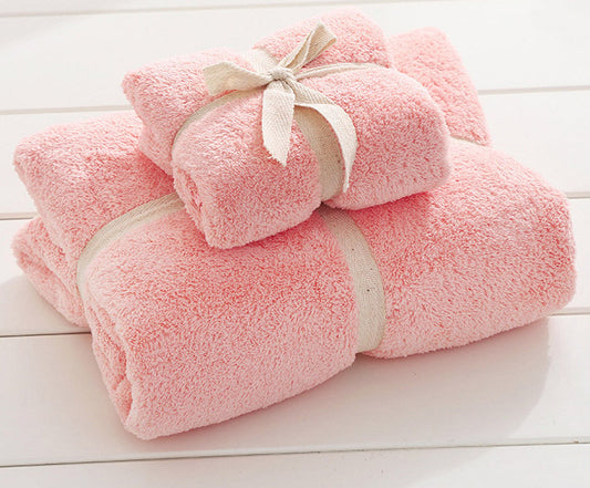 2 PCS Luxury Soft Fleece Bath Towels Set Pink