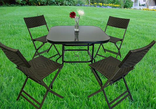 Stylish 5 Piece Outdoor Rattan Furniture Set with Square Table