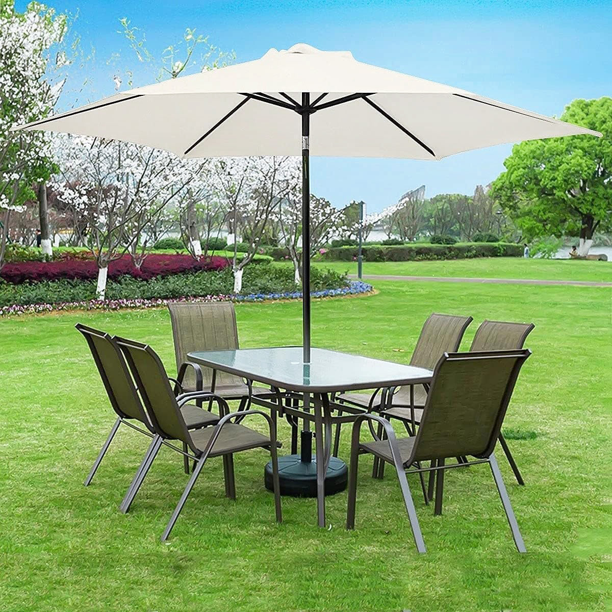 3m Steel Outdoor Garden Patio Market Umbrella White