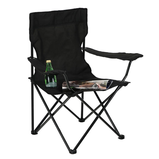 Portable Folding Camping Beach Chair with Cup Holder and Storage Bag Black