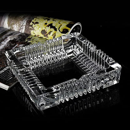 Elegant Crystal Glass Ashtray Square Shaped Tabletop Decor