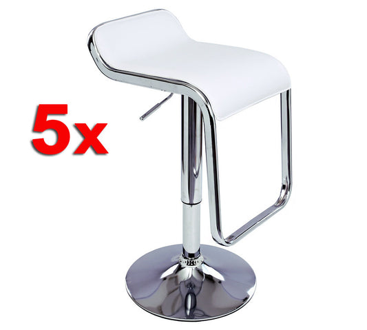 Set of 5 Luxury Faux Leather Chrome Bar Stools White