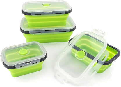 Pack of 4 Collapsible Silicone Food Storage Containers with Airtight Lid Green