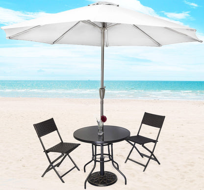 Stylish 5PC Outdoor Patio Set with White Umbrella Rattan Chairs Round Table