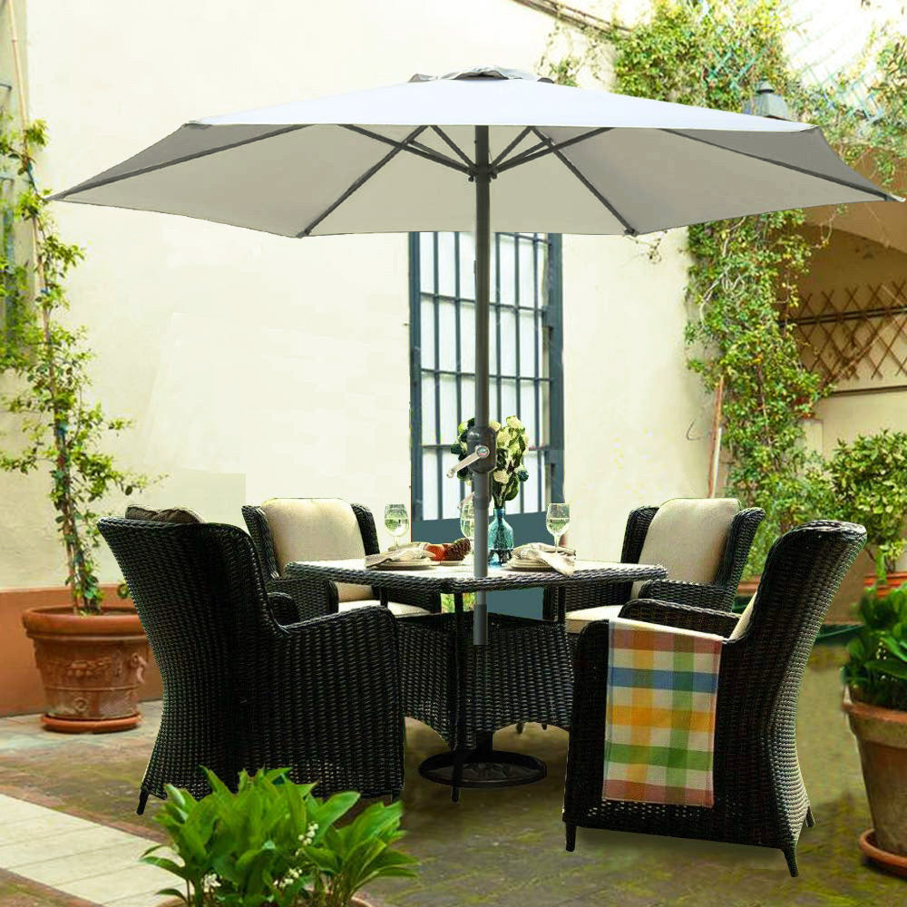 Stylish 5PC Outdoor Patio Set with White Umbrella Rattan Chairs Round Table