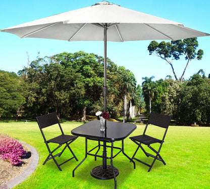 5PC Outdoor Patio Furniture Set with White Umbrella and Rattan Chairs