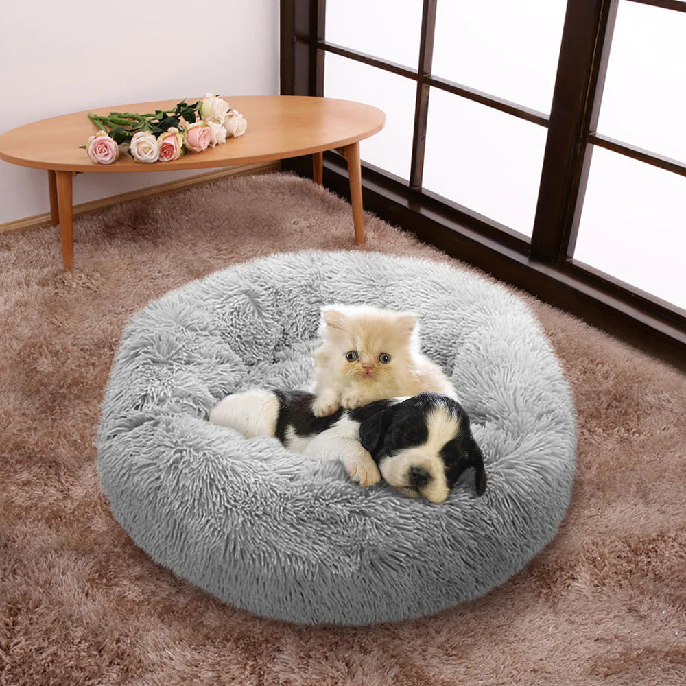 60cm Cozy Plush Soft Fluffy Pet Bed for Dogs and Cats Light Grey