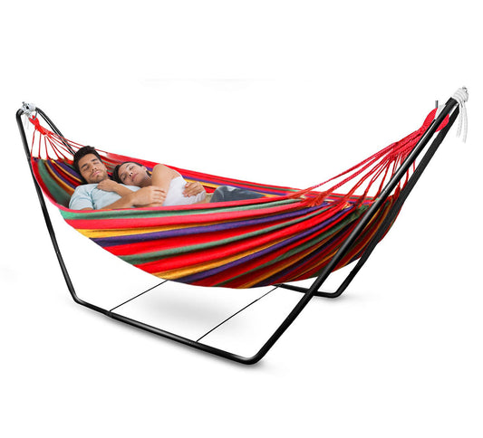 Deluxe Double Hammock with Premium Steel Stand Set Red