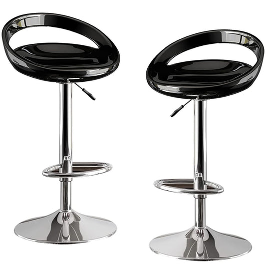 Set of 2 High Gloss Designer Bar Stools Modern Black