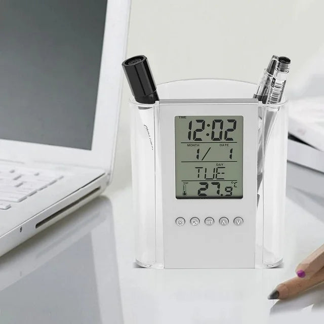 Multifunctional Digital Calendar Pen Holder with Alarm Clock