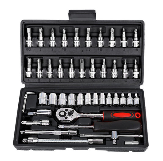 46 PCS Socket Ratchet Screwdriver Torque Wrench Tool Set Repair Kit Box