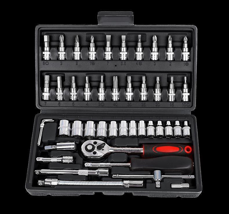 46 PCS Socket Ratchet Screwdriver Torque Wrench Tool Set Repair Kit Box