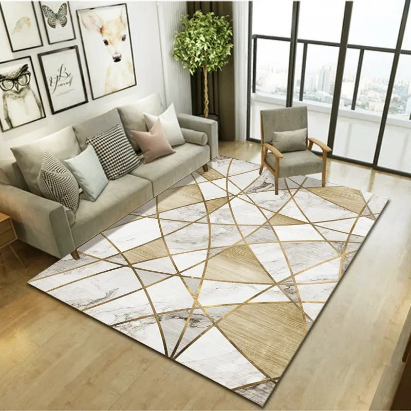 XL Extra Large 300 x 200 Luxury Plush Comfort Gold Marble Rug Carpet Mat