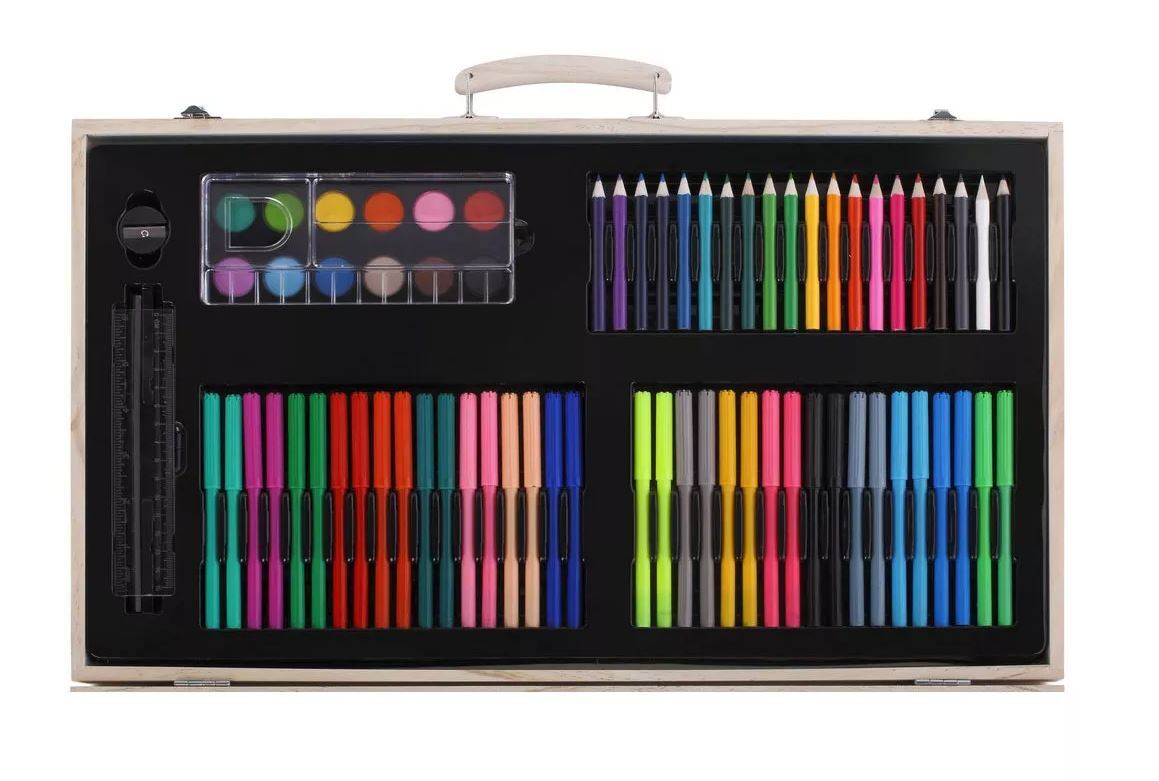 180 Piece Complete Painting Set in Wooden Box Drawing Art Kit