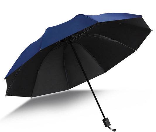 Large Windproof UV-Resistant Folding Umbrella Navy Blue