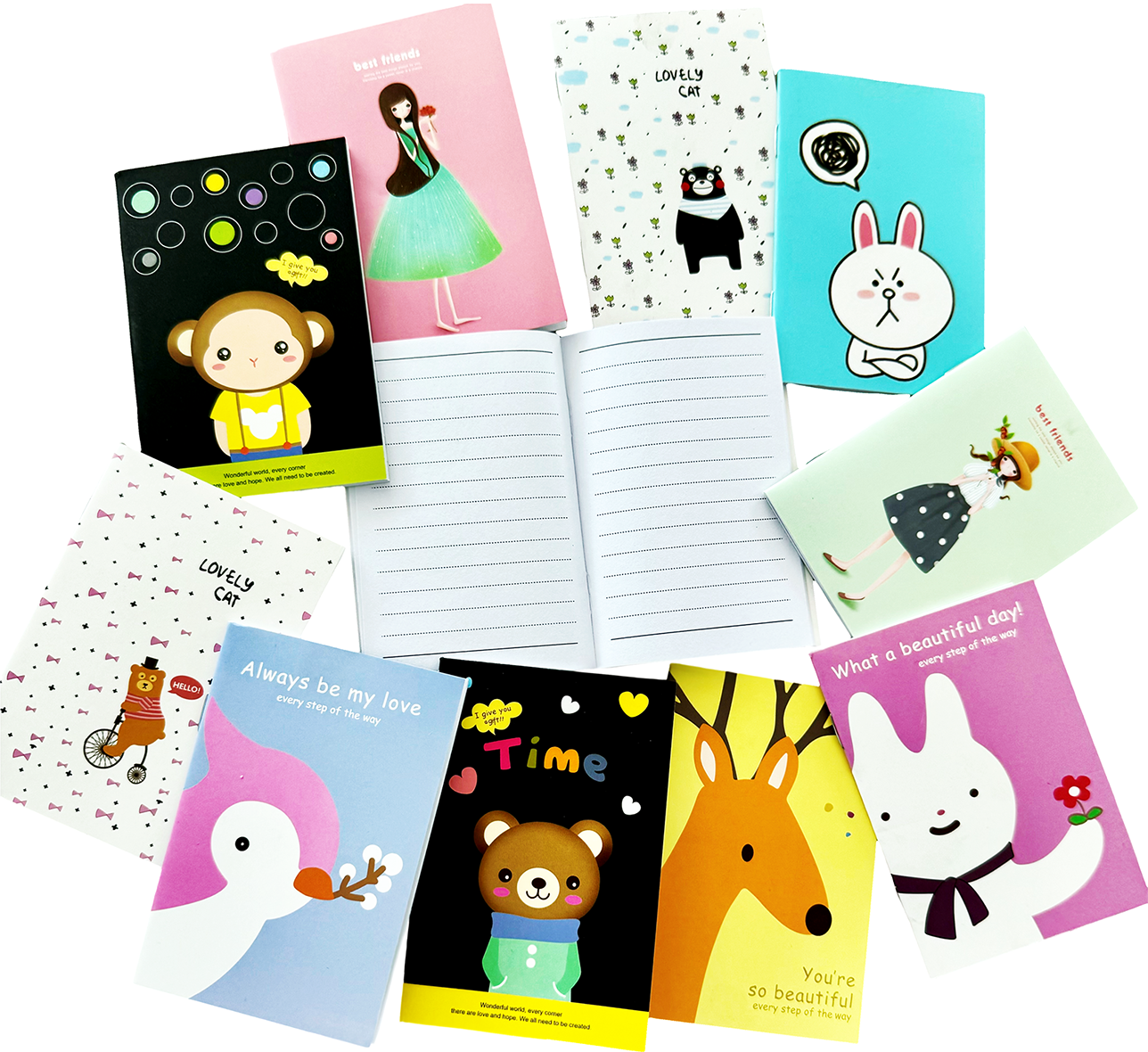 10 Pack Cute Anime Cartoon Mini Pocket Notebooks for Kids and Teens