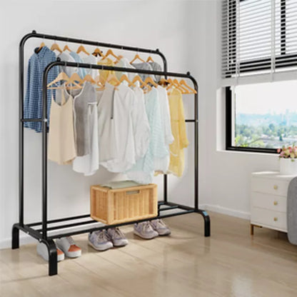 Double Coat Hanging Stand Wardrobe Clothes Hanger Rack Black