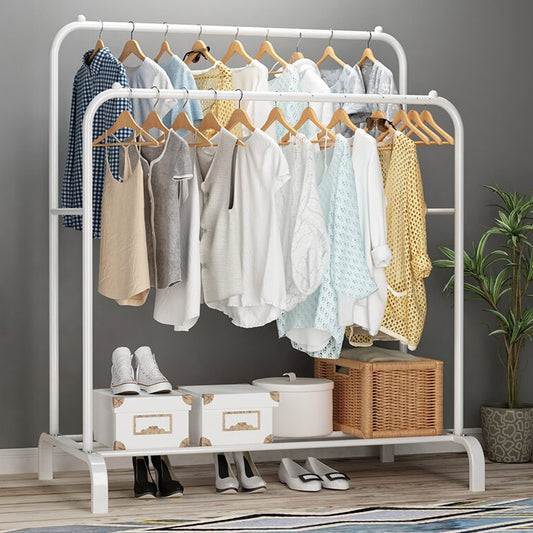 Double Coat Hanging Stand Wardrobe Clothes Hanger Rack White