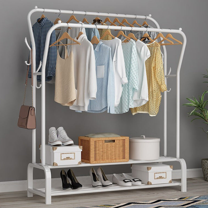 Double Tier Coat Rack Wardrobe Clothes Hanger Stand White