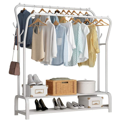 Double Tier Coat Rack Wardrobe Clothes Hanger Stand White