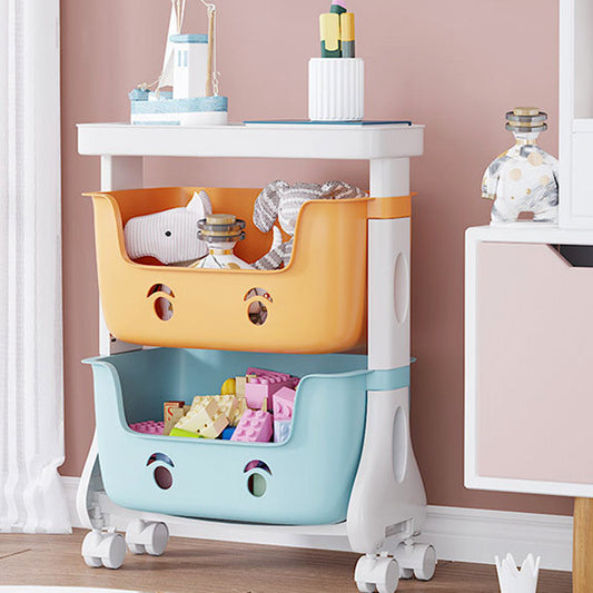 2-Tier Adorable Toy Shelf Organizer Trolley Storage Baskets with Wheels