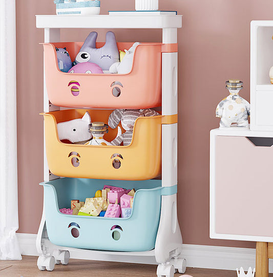 3-Tier Adorable Toy Shelf Organiser Trolley with Wheels for Kids Storage