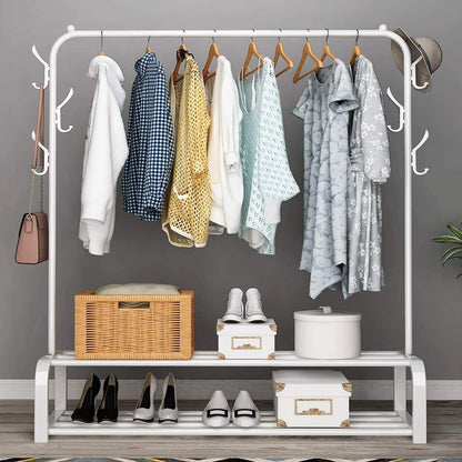 Large 2-Tier Wardrobe Clothes Hanger Rack with Shelf White