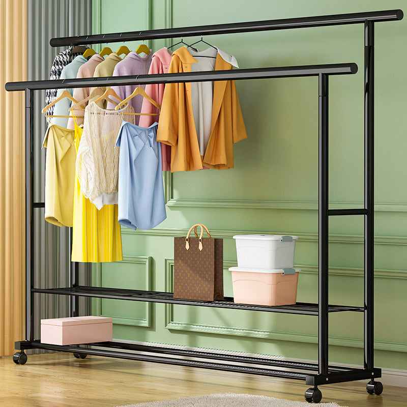 Large 1.5m Wide Double Tier Coat Rack Wardrobe Clothes Hanger Black