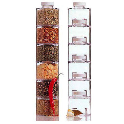 6PC Stackable Spice Tower Storage Jars Set for Kitchen Organization