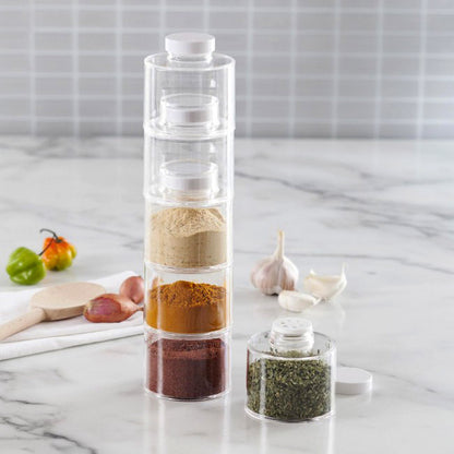 6PC Stackable Spice Tower Storage Jars Set for Kitchen Organization