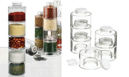 6PC Stackable Spice Tower Storage Jars Set for Kitchen Organization