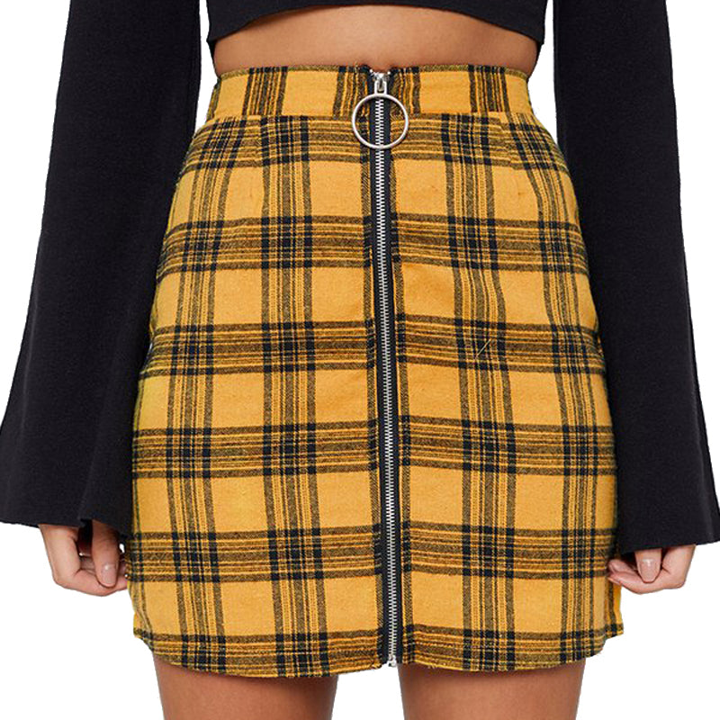 Chic Yellow Plaid Mini Skirt for Trendy Fashion