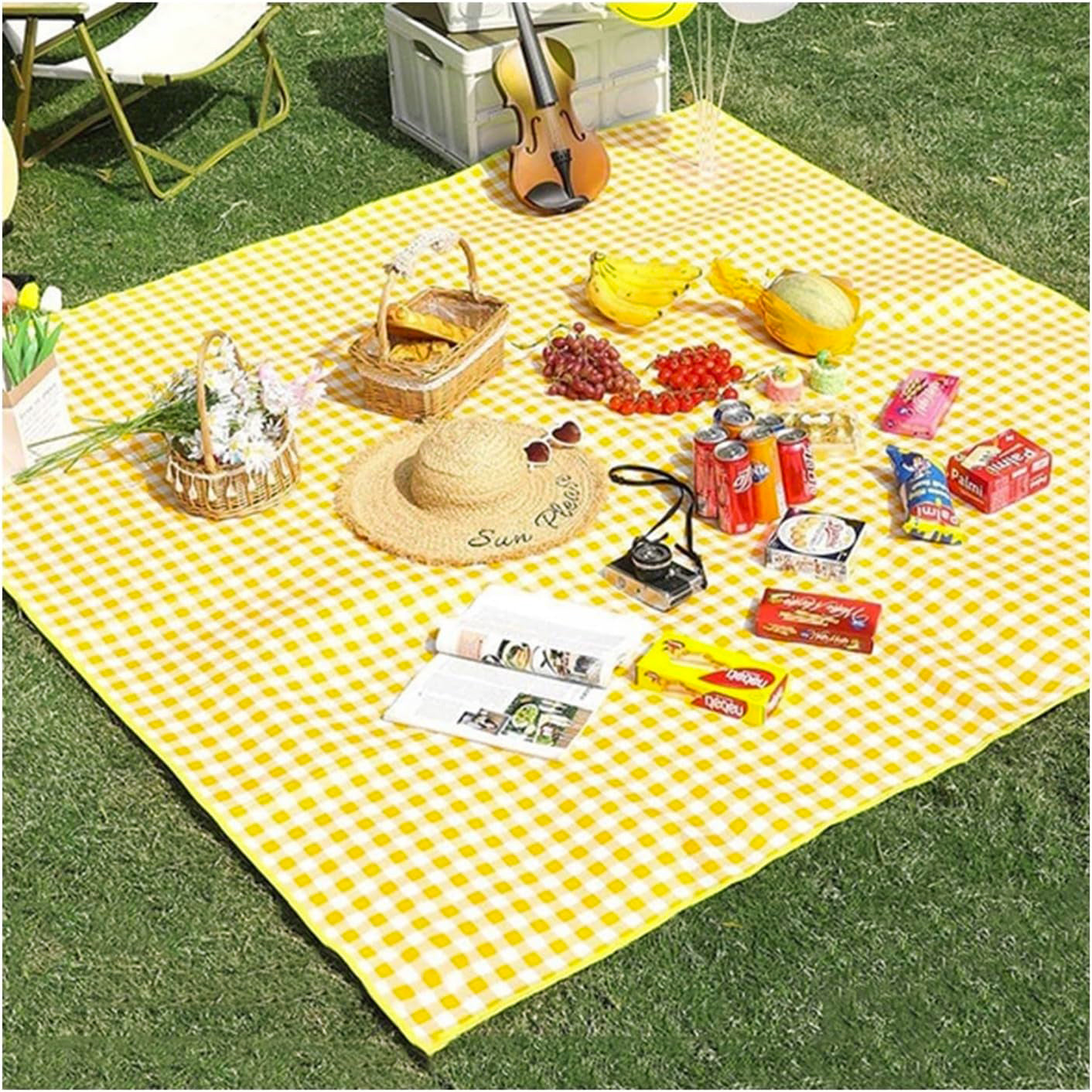 2m x 2m Waterproof Foldable Outdoor Picnic Blanket Camping Beach Mat Yellow