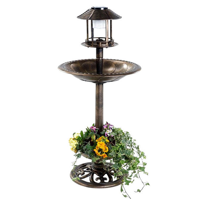 Solar Bird Bath Feeder Planter with Light for Garden Decor