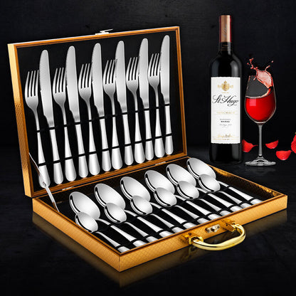 24 Piece Elegant Stainless Steel Cutlery Set Gold Box