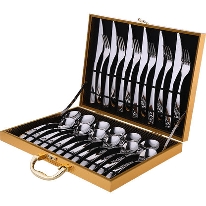 24 Piece Elegant Stainless Steel Cutlery Set Gold Box