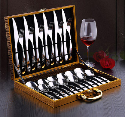 24 Piece Elegant Stainless Steel Cutlery Set Gold Box